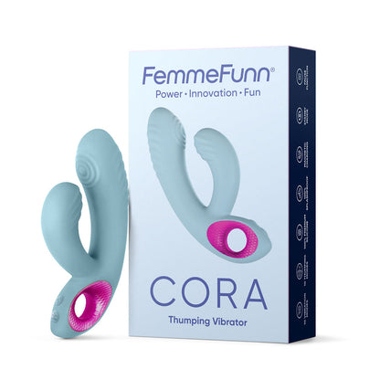 FEMMEFUNN CORA RECHARGEABLE SILICONE THUMPING DUAL STIMULATION VIBRATOR LIGHT BLUE