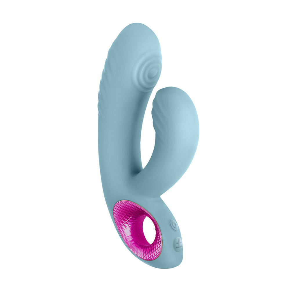 FEMMEFUNN CORA RECHARGEABLE SILICONE THUMPING DUAL STIMULATION VIBRATOR LIGHT BLUE