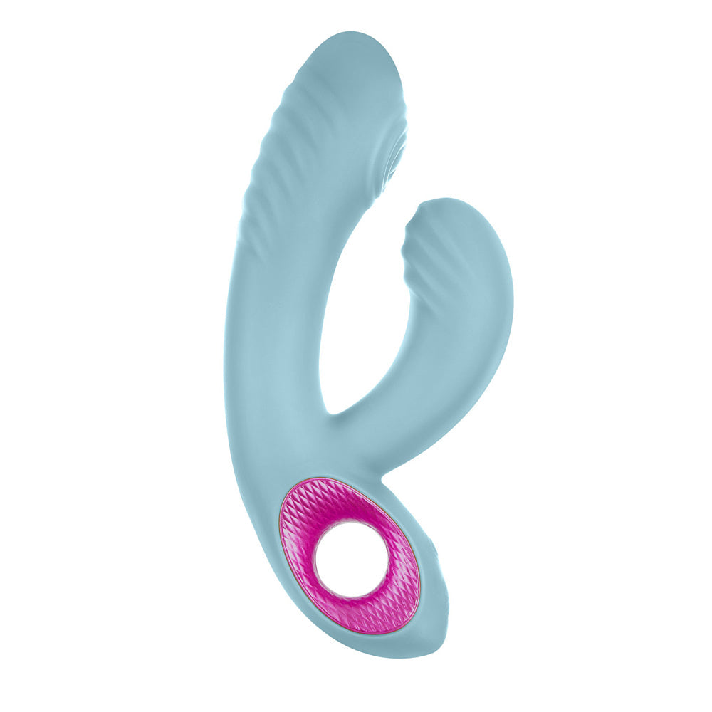 FEMMEFUNN CORA RECHARGEABLE SILICONE THUMPING DUAL STIMULATION VIBRATOR LIGHT BLUE
