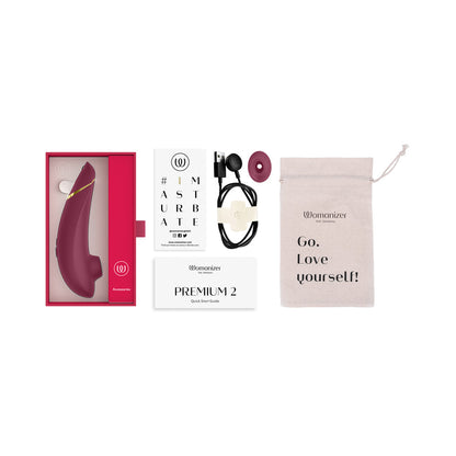 WOMANIZER - PREMIUM 2 RECHARGEABLE SILICONE LUXURIOUS PLEASURE AIR CLITORAL STIMULATOR BORDEAUX