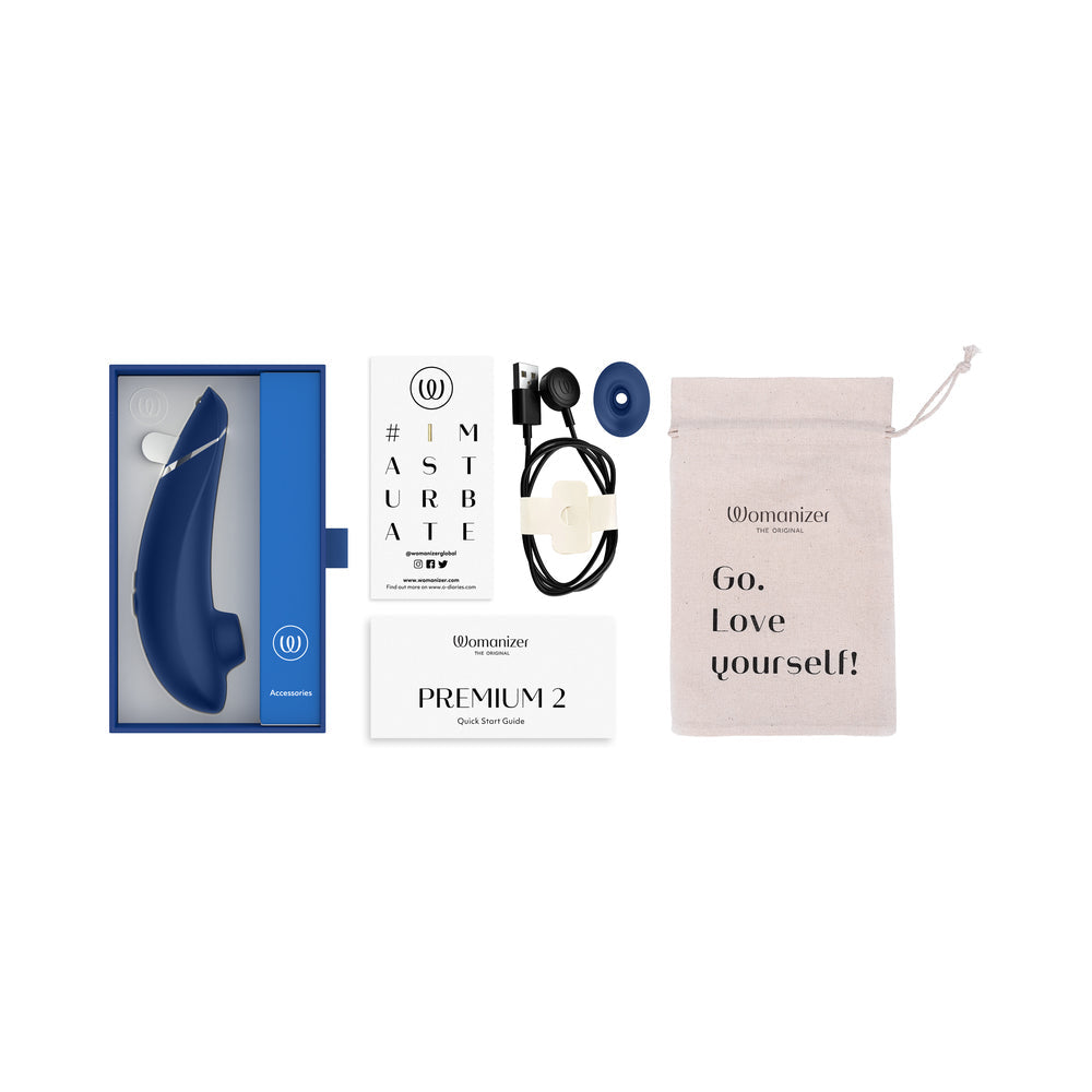 WOMANIZER - PREMIUM 2 RECHARGEABLE SILICONE LUXURIOUS PLEASURE AIR CLITORAL STIMULATOR BLUEBERRY
