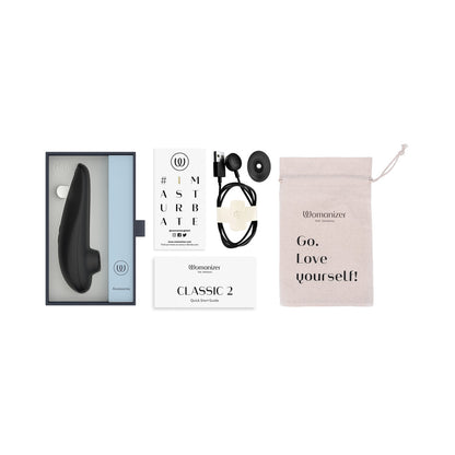 WOMANIZER CLASSIC 2 RECHARGEABLE SILICONE PLEASURE AIR CLITORAL STIMULATOR BLACK
