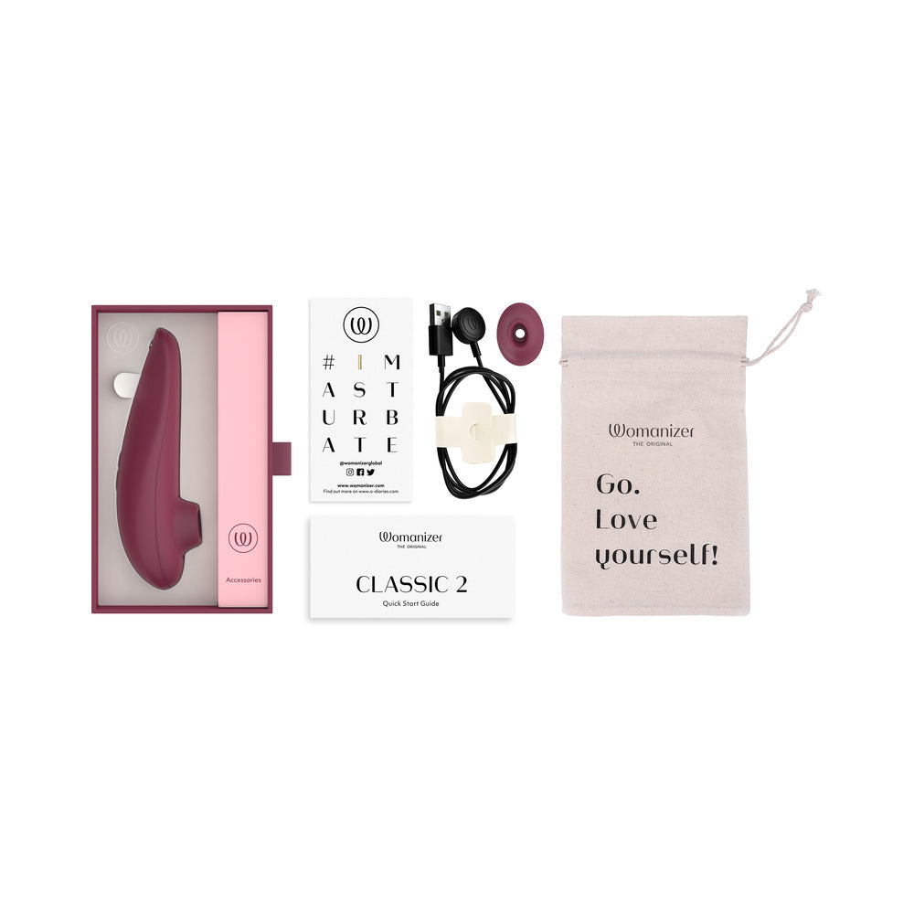 WOMANIZER - CLASSIC 2 RECHARGEABLE SILICONE PLEASURE AIR CLITORAL STIMULATOR BORDEAUX