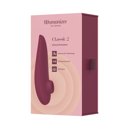 WOMANIZER CLASSIC 2 RECHARGEABLE SILICONE PLEASURE AIR CLITORAL STIMULATOR BORDEAUX