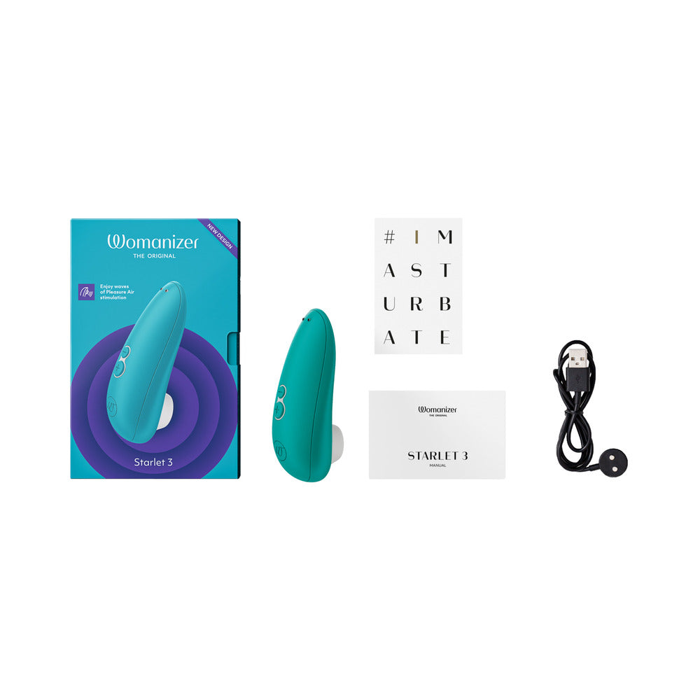 WOMANIZER STARLET 3 RECHARGEABLE SILICONE COMPACT PLEASURE AIR CLITORAL STIMULATOR TURQUOISE