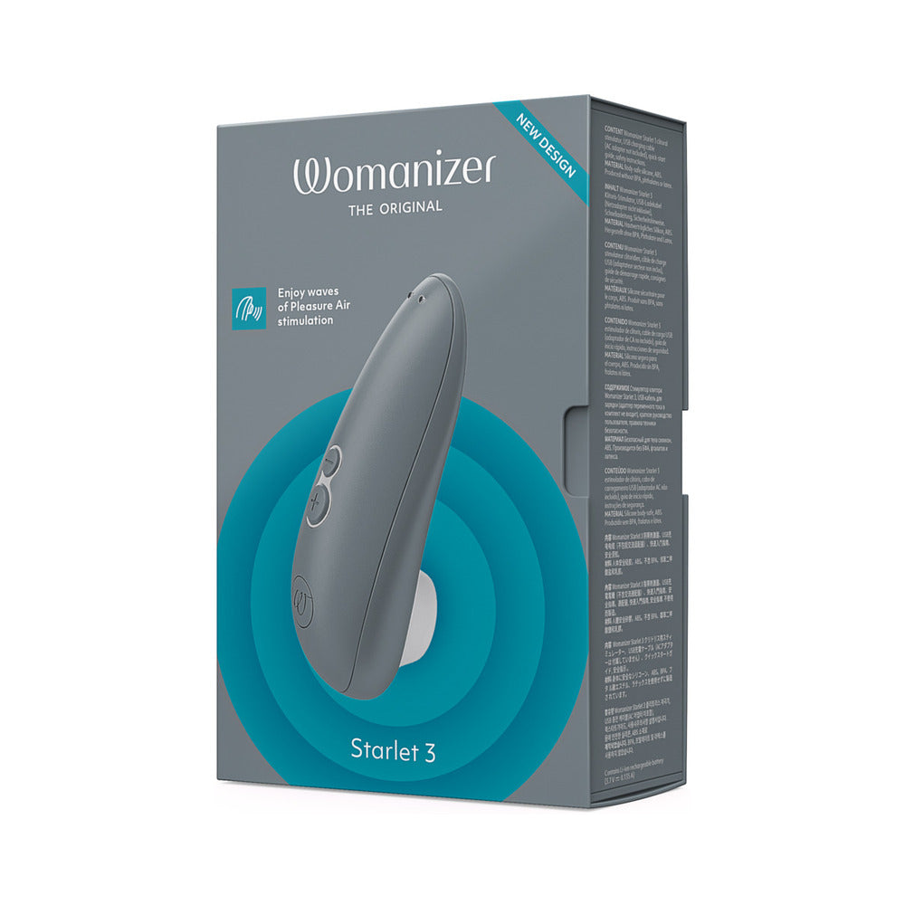 WOMANIZER STARLET 3 RECHARGEABLE SILICONE COMPACT PLEASURE AIR CLITORAL STIMULATOR GRAY