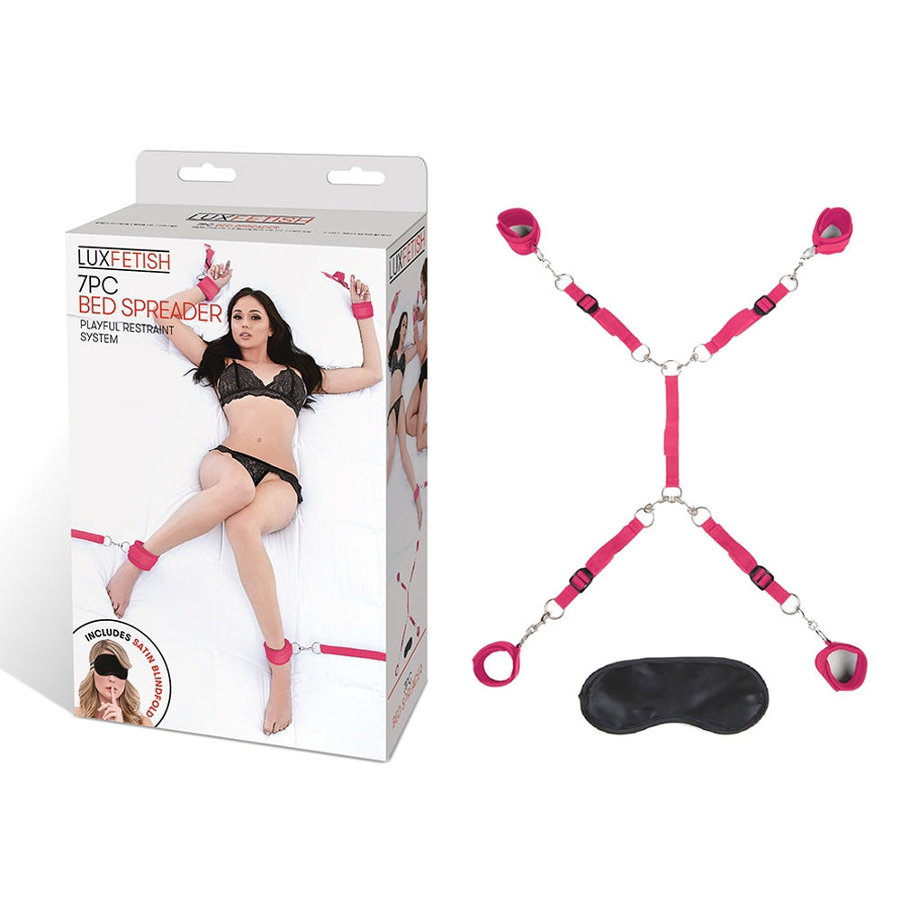 LUX FETISH 7-PIECE BED SPREADER PLAYFUL RESTRAINT SYSTEM HOT PINK