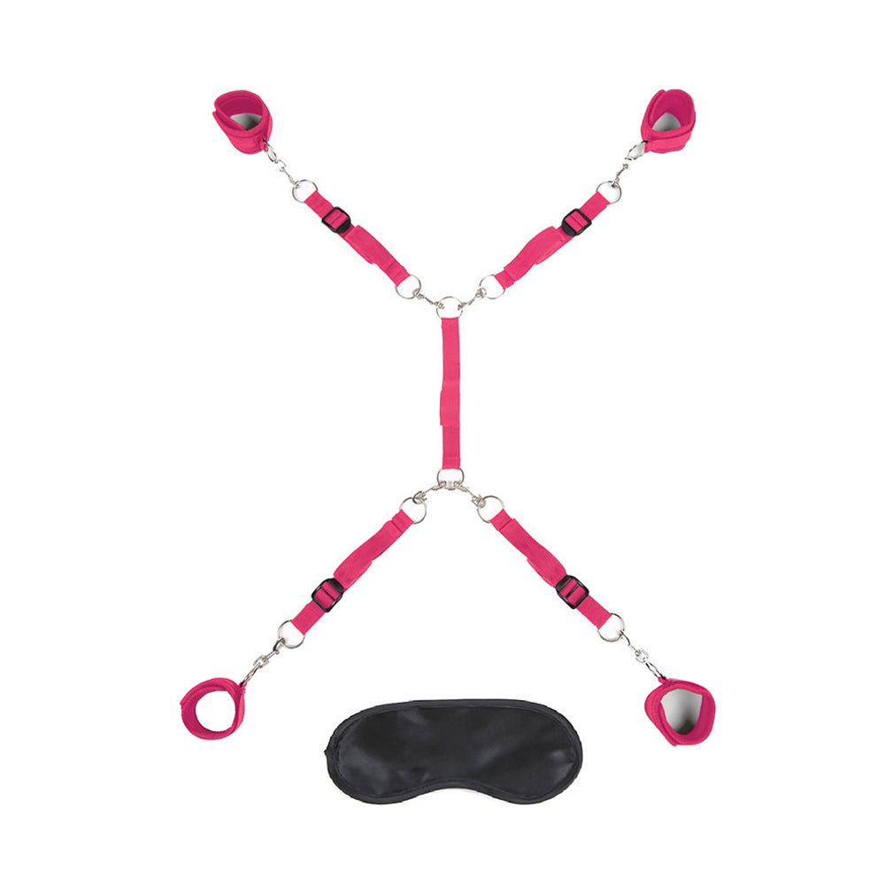 LUX FETISH 7-PIECE BED SPREADER PLAYFUL RESTRAINT SYSTEM HOT PINK