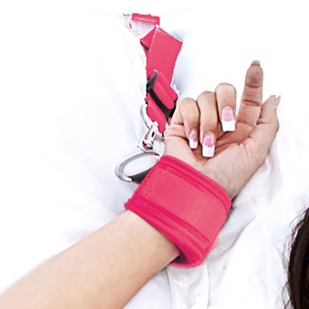 LUX FETISH 7-PIECE BED SPREADER PLAYFUL RESTRAINT SYSTEM HOT PINK