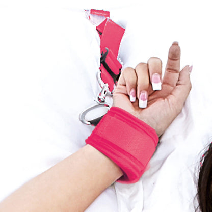 LUX FETISH 7-PIECE BED SPREADER PLAYFUL RESTRAINT SYSTEM HOT PINK