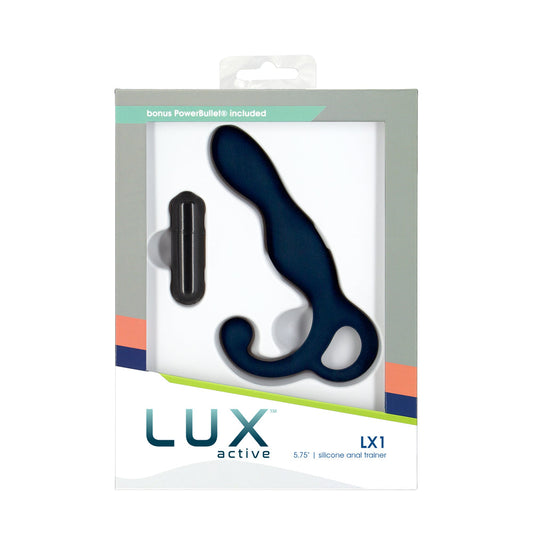 LUX ACTIVE LX1 5.75 IN. ANAL TRAINER SILICONE WITH POWER BULLET DARK BLUE