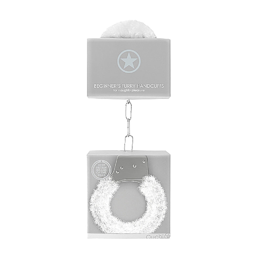 OUCH! BEGINNER''S FURRY HANDCUFFS WITH QUICK-RELEASE WHITE