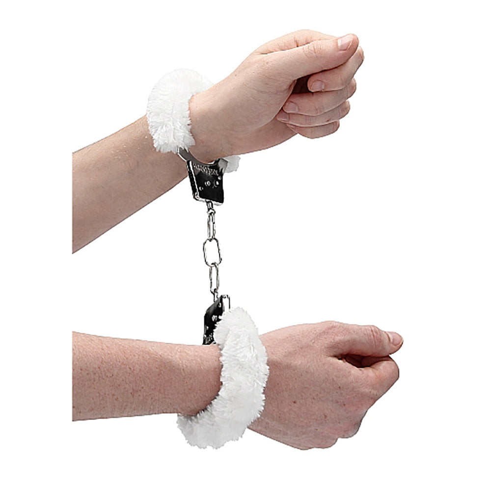 OUCH! BEGINNER''S FURRY HANDCUFFS WITH QUICK-RELEASE WHITE