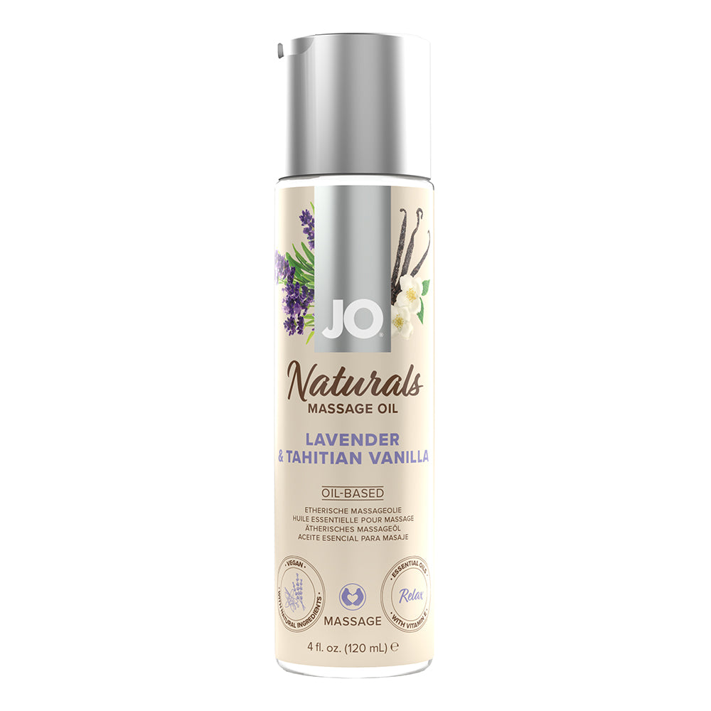 JO NATURALS MASSAGE OIL LAVENDER & TAHITIAN VANILLA 4 OZ.