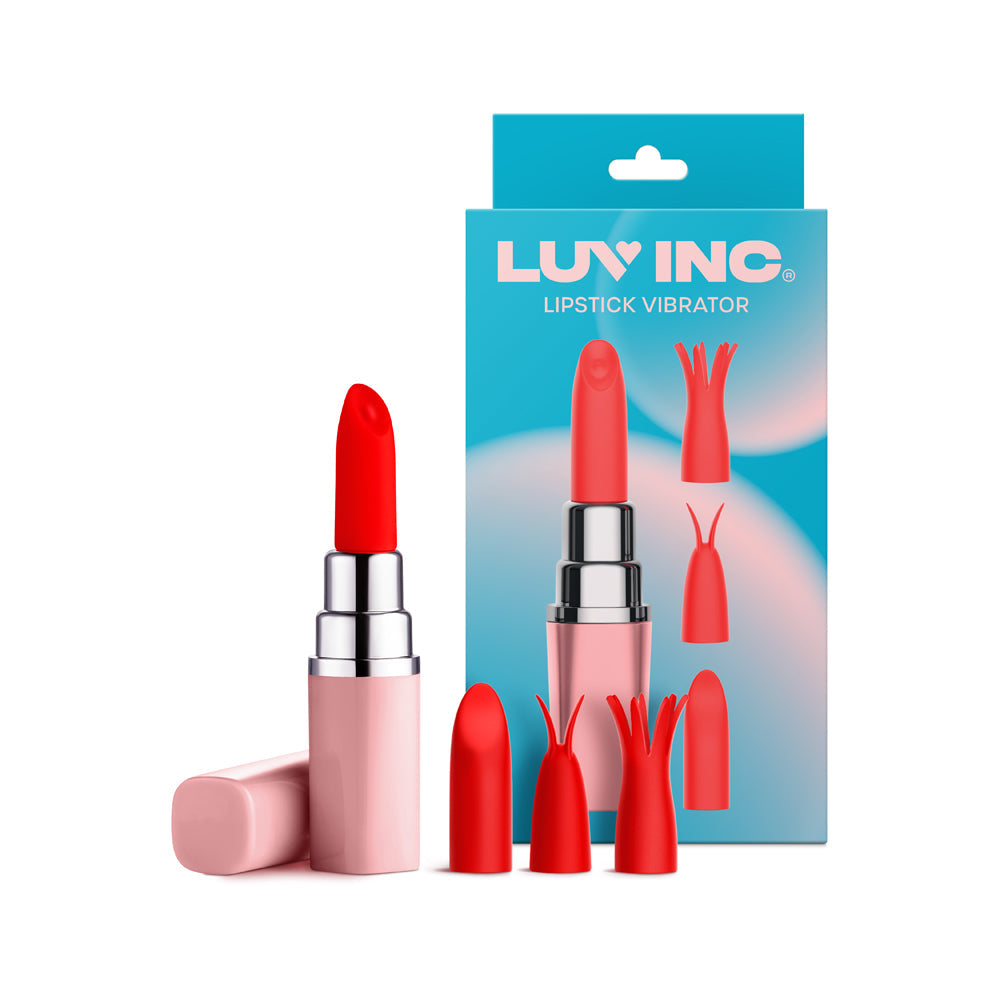 LUV INC LV57 LIPSTICK VIBRATOR RECHARGEABLE SILICONE DISCREET BULLET WITH 3 ATTACHMENTS LIGHT PINK