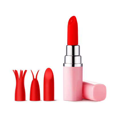 LUV INC LV57 LIPSTICK VIBRATOR RECHARGEABLE SILICONE DISCREET BULLET WITH 3 ATTACHMENTS LIGHT PINK