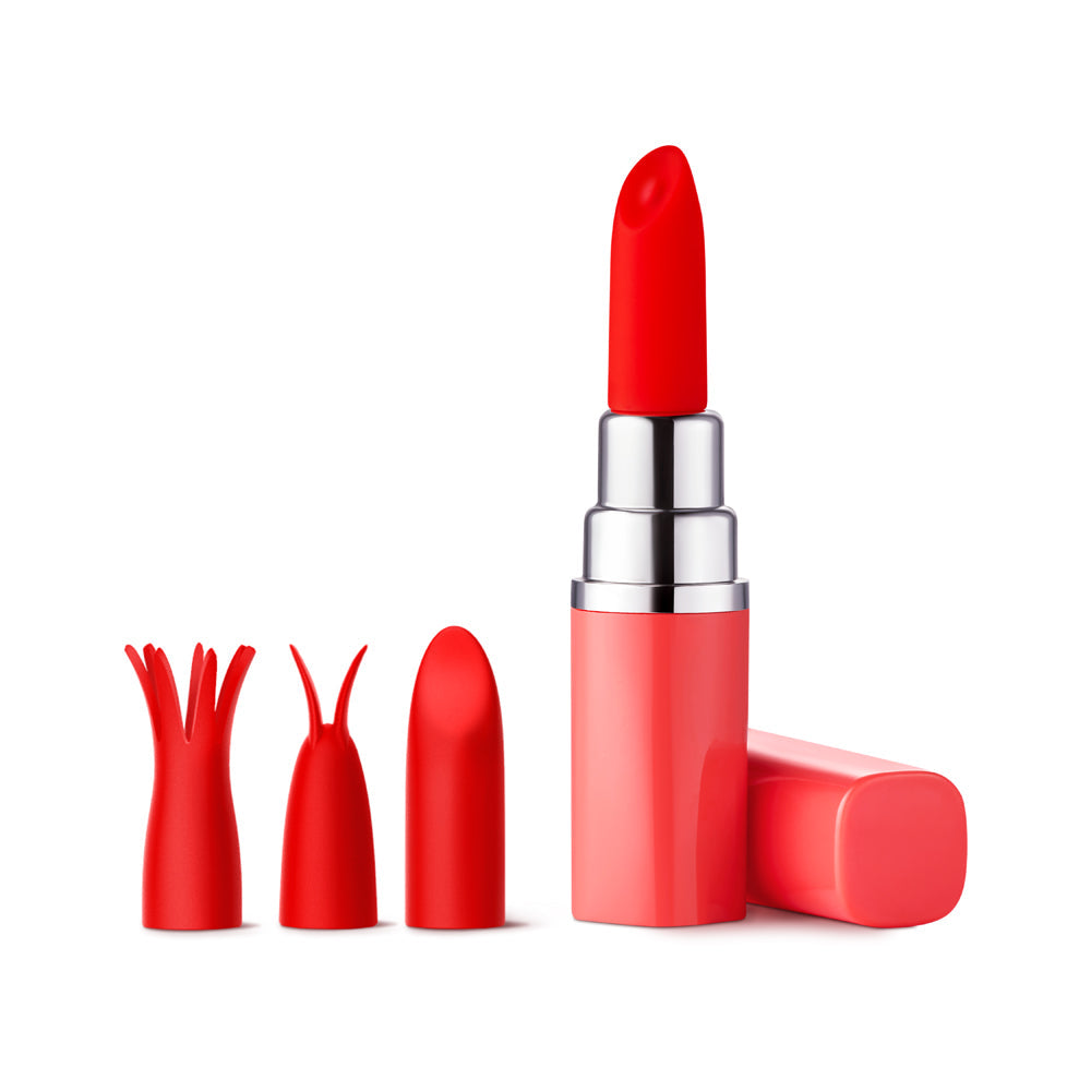 LUV INC LV57 LIPSTICK VIBRATOR RECHARGEABLE SILICONE DISCREET BULLET WITH 3 ATTACHMENTS CORAL