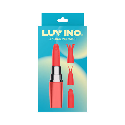 LUV INC LV57 LIPSTICK VIBRATOR RECHARGEABLE SILICONE DISCREET BULLET WITH 3 ATTACHMENTS CORAL