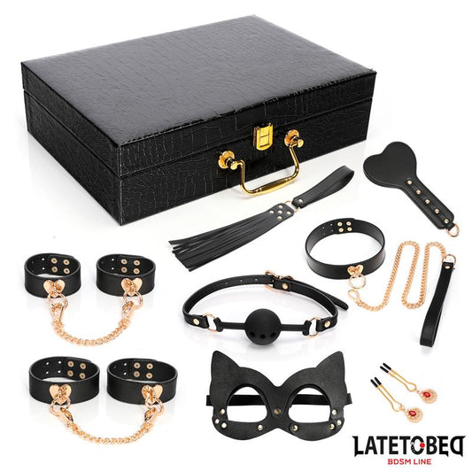LATETOBED BDSM LINE - 8 PIECE LEATHER BONDAGE KIT WITH STORAGE CASE