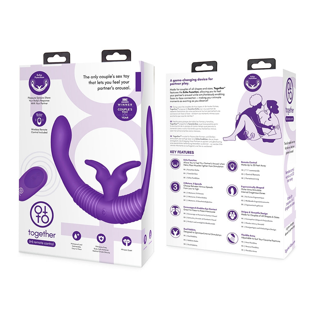 TOGETHER TOY - VIBRADOR DE CONEJO DE DOBLE PUNTA A CONTROL REMOTO PARA PAREJAS TOGETHER PÚRPURA