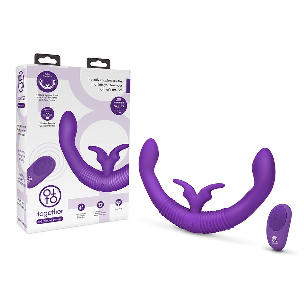TOGETHER COUPLES TOY REMOTE-CONTROLLED DUAL ENDED RABBIT VIBRATOR PURPLE