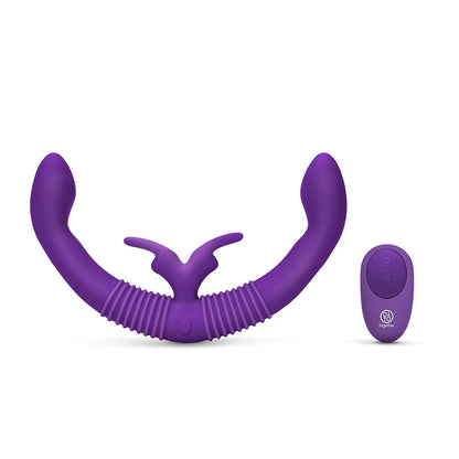 TOGETHER COUPLES TOY REMOTE-CONTROLLED DUAL ENDED RABBIT VIBRATOR PURPLE
