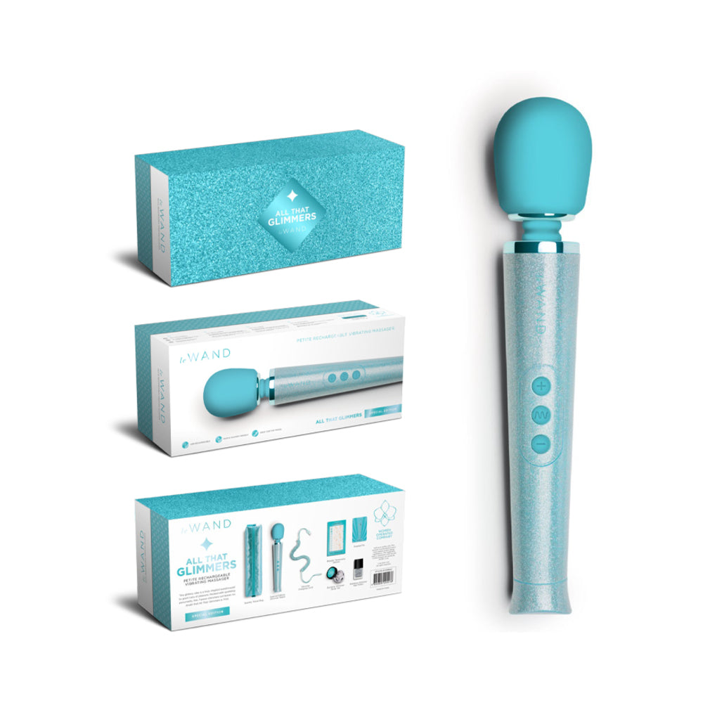 LE WAND ALL THAT GLIMMERS PETITE RECHARGEABLE VIBRATING MASSAGER SPECIAL EDITION SET LIGHT BLUE
