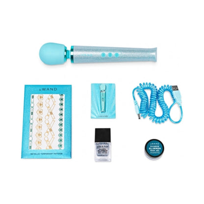 LE WAND - ALL THAT GLIMMERS PETITE RECHARGEABLE VIBRATING MASSAGER SPECIAL EDITION SET LIGHT BLUE