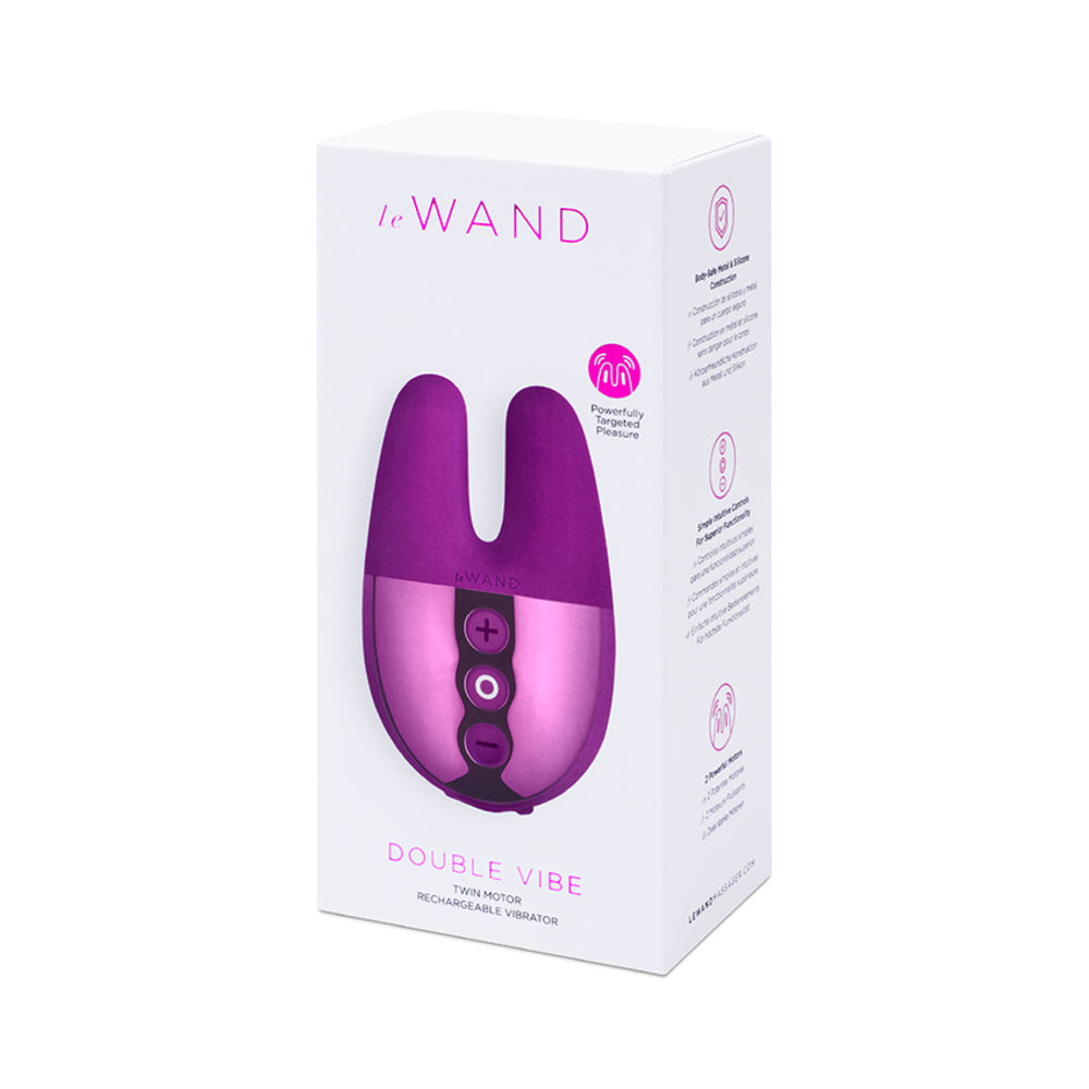 LE WAND CHROME DOUBLE VIBE RECHARGEABLE SILICONE MINI VIBRATOR DARK CHERRY