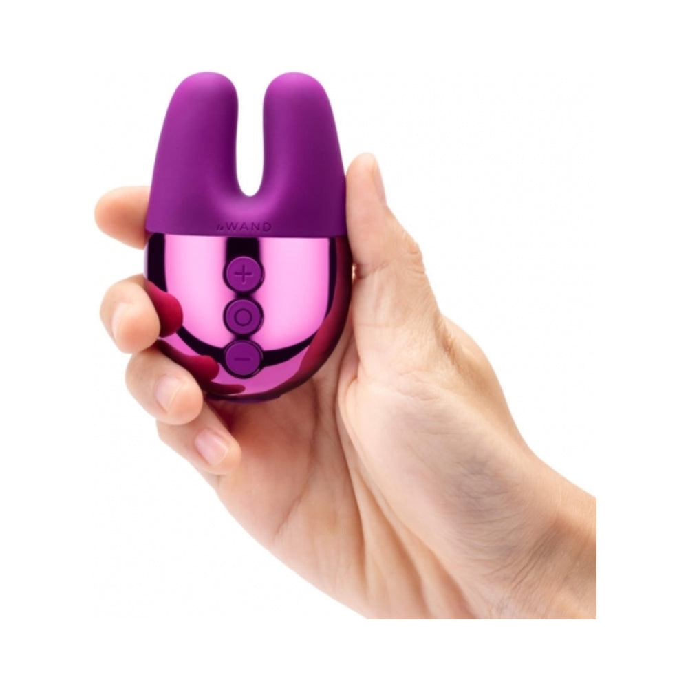LE WAND CHROME DOUBLE VIBE RECHARGEABLE SILICONE MINI VIBRATOR DARK CHERRY