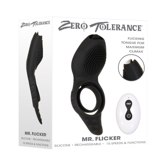 ZERO TOLERANCE MR. FLICKER REMOTE-CONTROLLED FLICKING TONGUE VIBRATING COCKRING BLACK