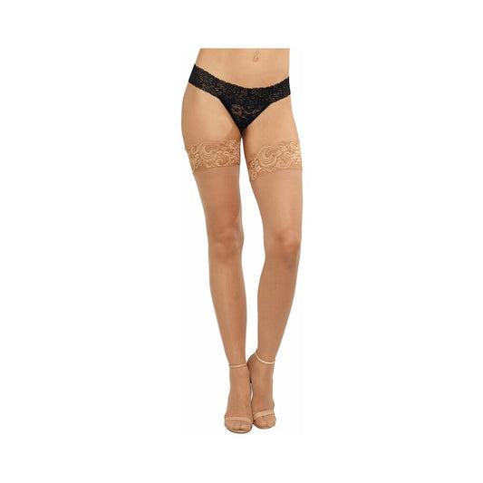 DREAMGIRL - SHEER THIGH-HIGH STOCKINGS WITH SILICONE LACE TOP LIGHT OS