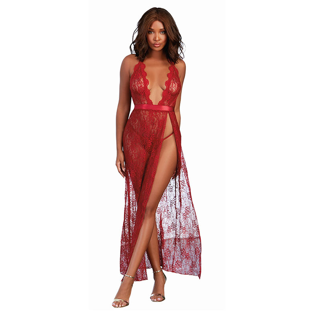 DREAMGIRL LACE GOWN & G-STRING GARNET LARGE HANGING