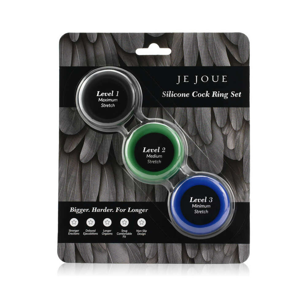 JE JOUE SILICONE COCK RING 3-PIECE SET BLACK/GREEN/BLUE