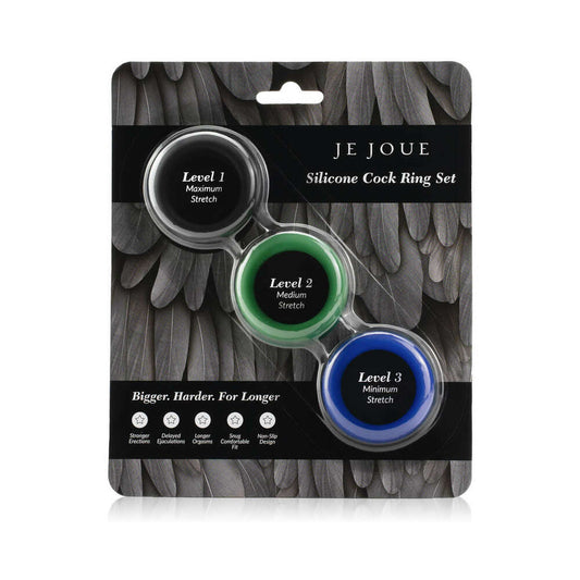 JE JOUE SILICONE COCK RING 3-PIECE SET BLACK/GREEN/BLUE