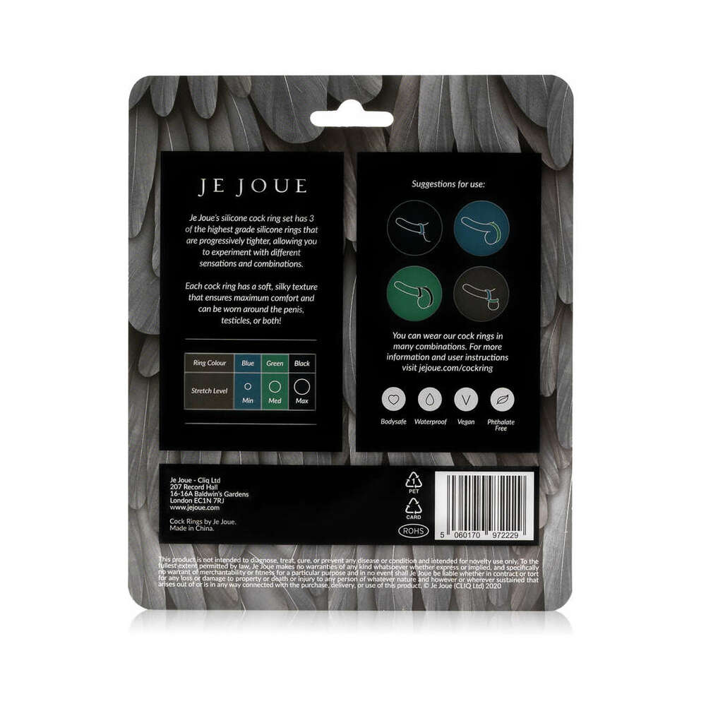 JE JOUE SILICONE COCK RING 3-PIECE SET BLACK/GREEN/BLUE