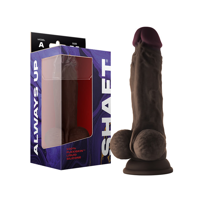 SHAFT - MODEL A: 7.5 IN. DUAL DENSITY SILICONE DILDO WITH BALLS MAHOGANY