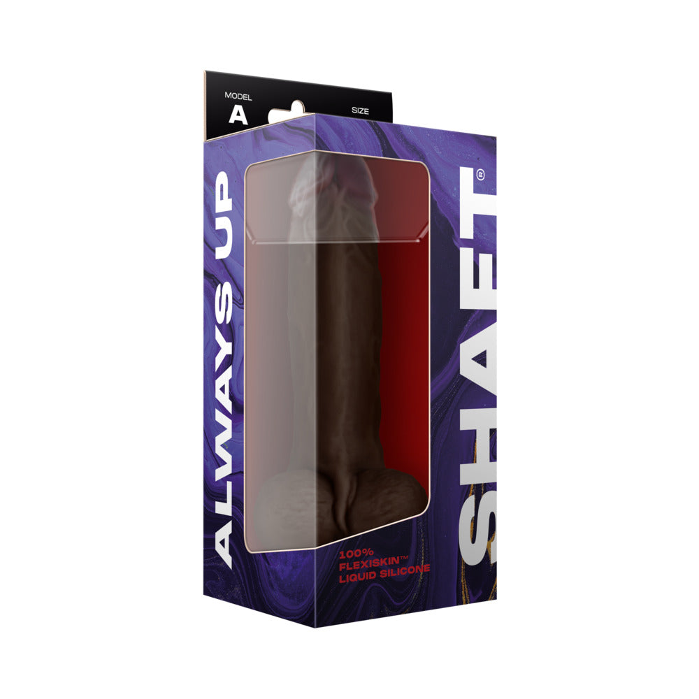SHAFT - MODEL A: 9.5 IN. DUAL DENSITY SILICONE DILDO WITH BALLS MAHOGANY