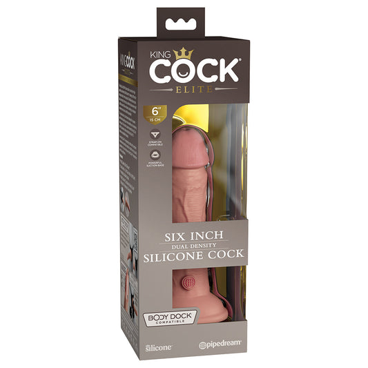KING COCK ELITE 6 IN. DUAL DENSITY SILICONE COCK REALISTIC DILDO WITH SUCTION CUP BEIGE