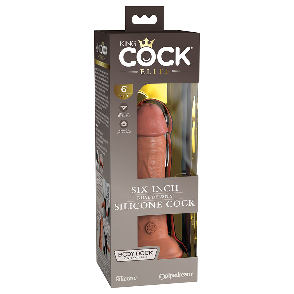 KING COCK ELITE 6 IN. DUAL DENSITY SILICONE COCK REALISTIC DILDO WITH SUCTION CUP TAN