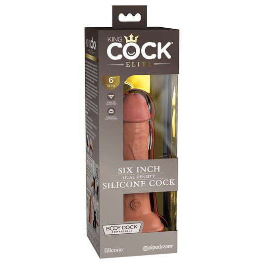 KING COCK ELITE 6 IN. DUAL DENSITY SILICONE COCK REALISTIC DILDO WITH SUCTION CUP TAN