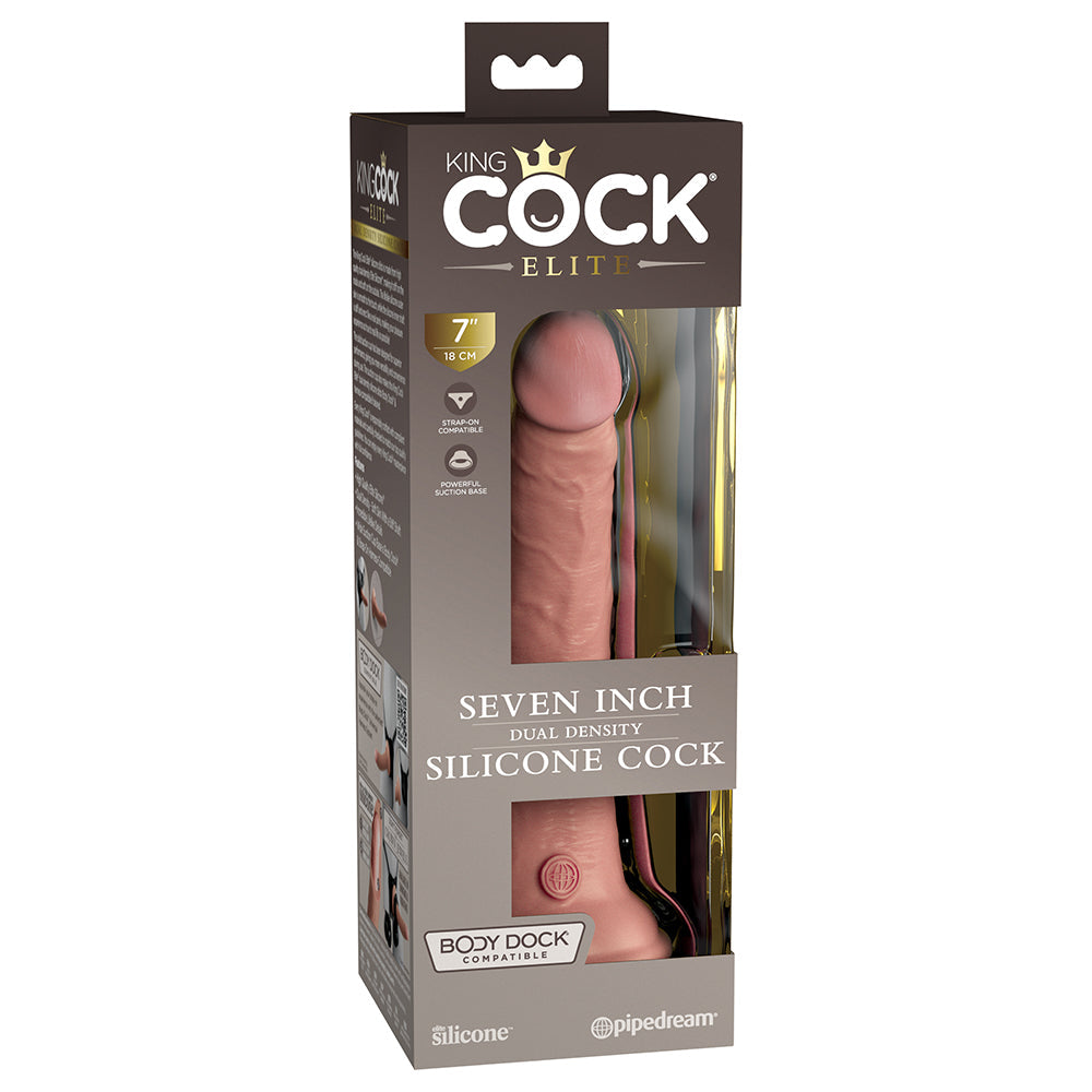 KING COCK ELITE 7 IN. DUAL DENSITY SILICONE COCK REALISTIC DILDO WITH SUCTION CUP BEIGE