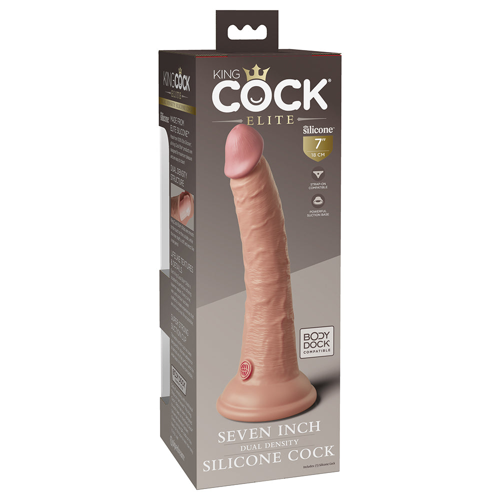 KING COCK ELITE 7 IN. DUAL DENSITY SILICONE COCK REALISTIC DILDO WITH SUCTION CUP BEIGE