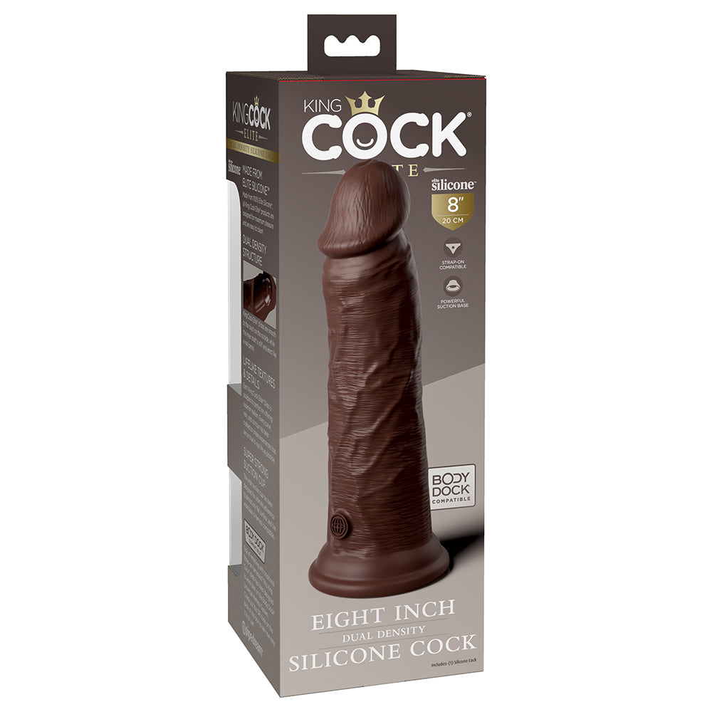 PIPEDREAM - KING COCK ELITE 8 IN. DUAL DENSITY SILICONE COCK REALISTIC DILDO WITH SUCTION CUP BROWN