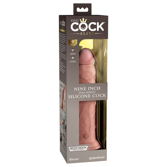 PIPEDREAM - KING COCK ELITE 9 IN. DUAL DENSITY SILICONE COCK REALISTIC DILDO WITH SUCTION CUP BEIGE