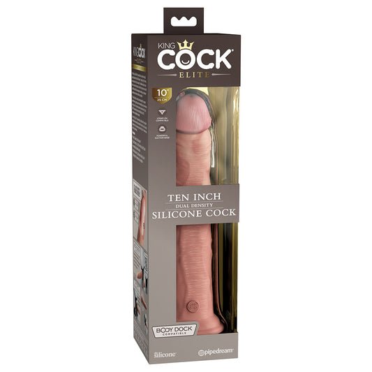 KING COCK ELITE 10 IN. DUAL DENSITY SILICONE COCK REALISTIC DILDO WITH SUCTION CUP BEIGE