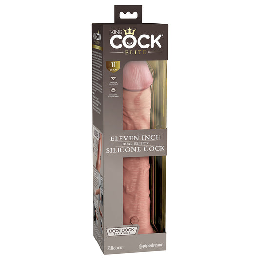 PIPEDREAM - KING COCK ELITE 11 IN. DUAL DENSITY SILICONE COCK REALISTIC DILDO WITH SUCTION CUP BEIGE