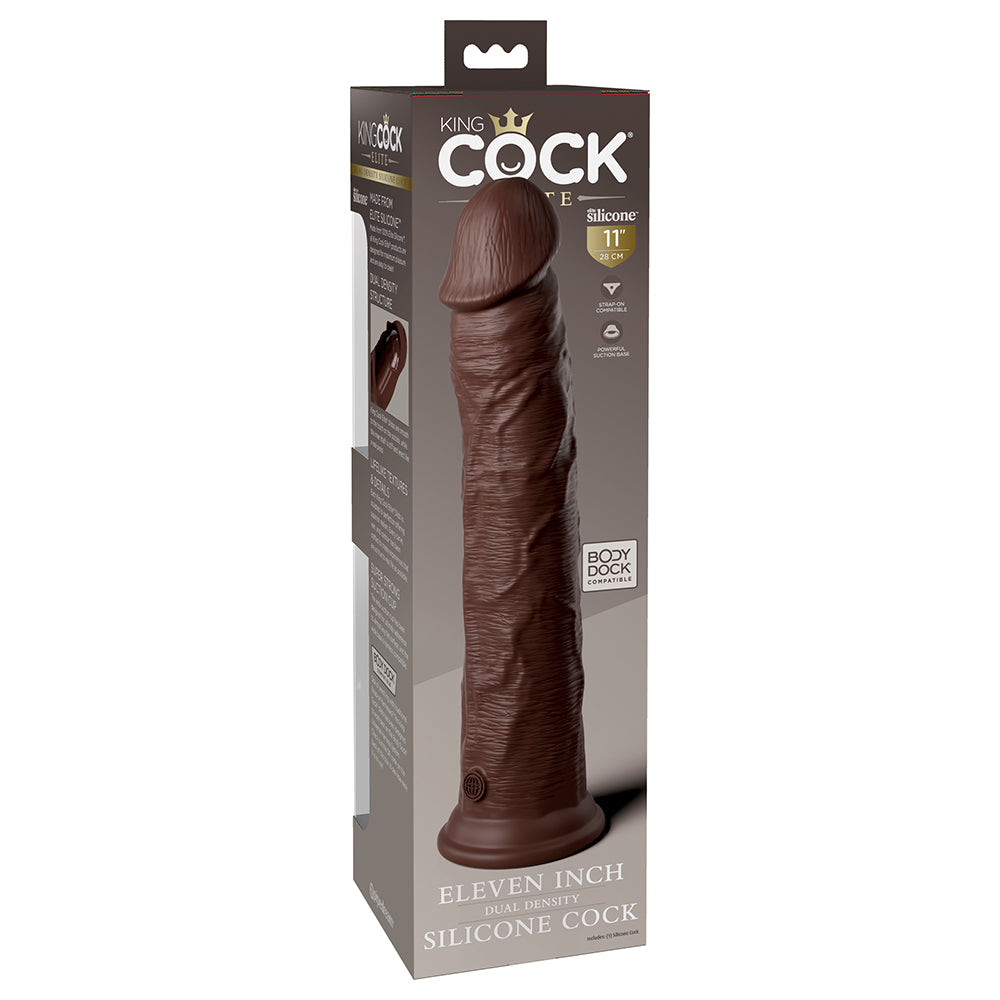 KING COCK ELITE 11 IN. DUAL DENSITY SILICONE COCK REALISTIC DILDO WITH SUCTION CUP BROWN