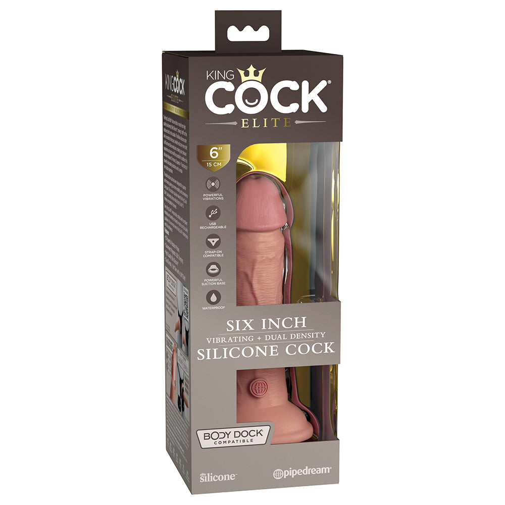 PIPEDREAM - KING COCK ELITE 6 IN. VIBRATING REALISTIC DILDO WITH SUCTION CUP BEIGE