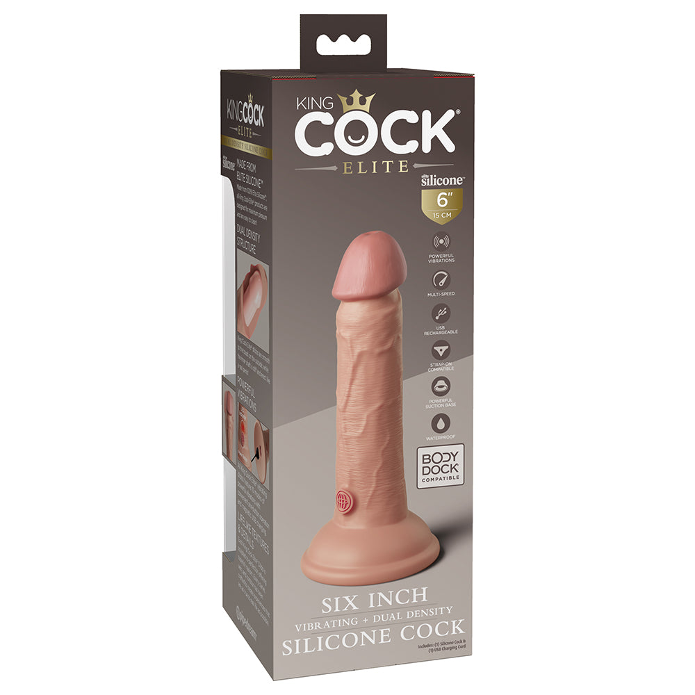 PIPEDREAM - KING COCK ELITE 6 IN. VIBRATING REALISTIC DILDO WITH SUCTION CUP BEIGE
